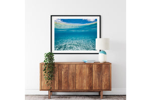 Contemporary coastal art and prints black frame blue print