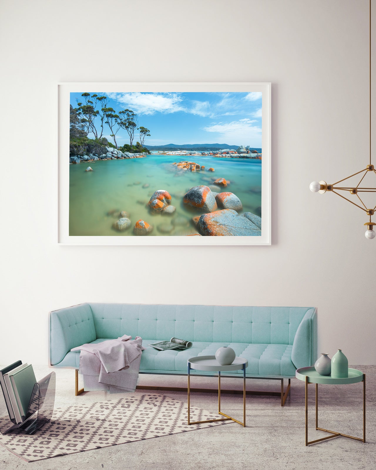 Binalong Bay Beach Print White Frame