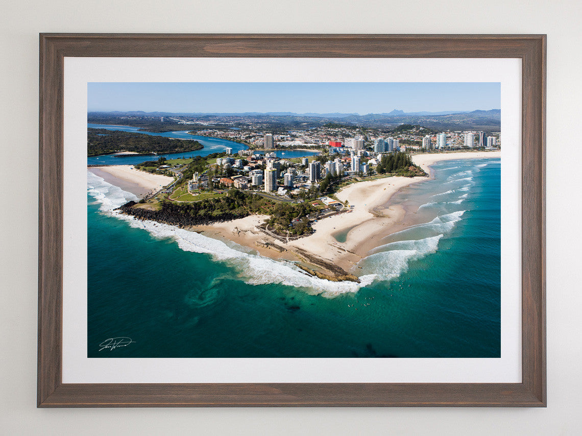 Beach Brown framed Coolangatta aerial