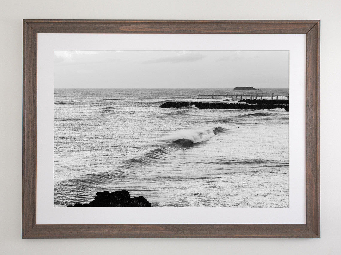 Beach brown framed metallic print with white mat