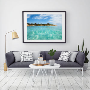 Turquoise Beach Print black frame