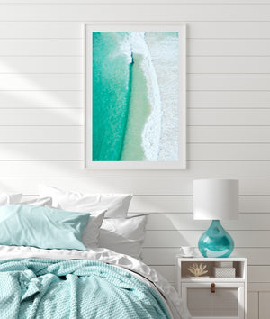 Paralell Lines Beach Print Aerial Wave Art White Frame