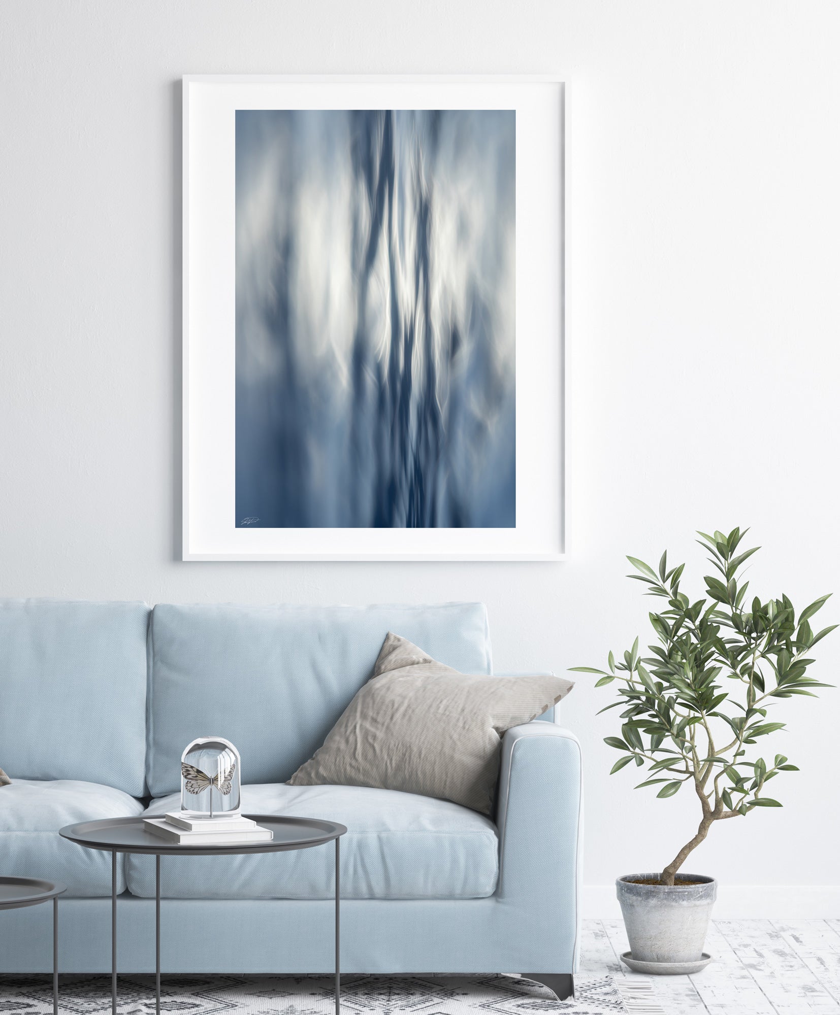 White Frame Abstract Ocean Print
