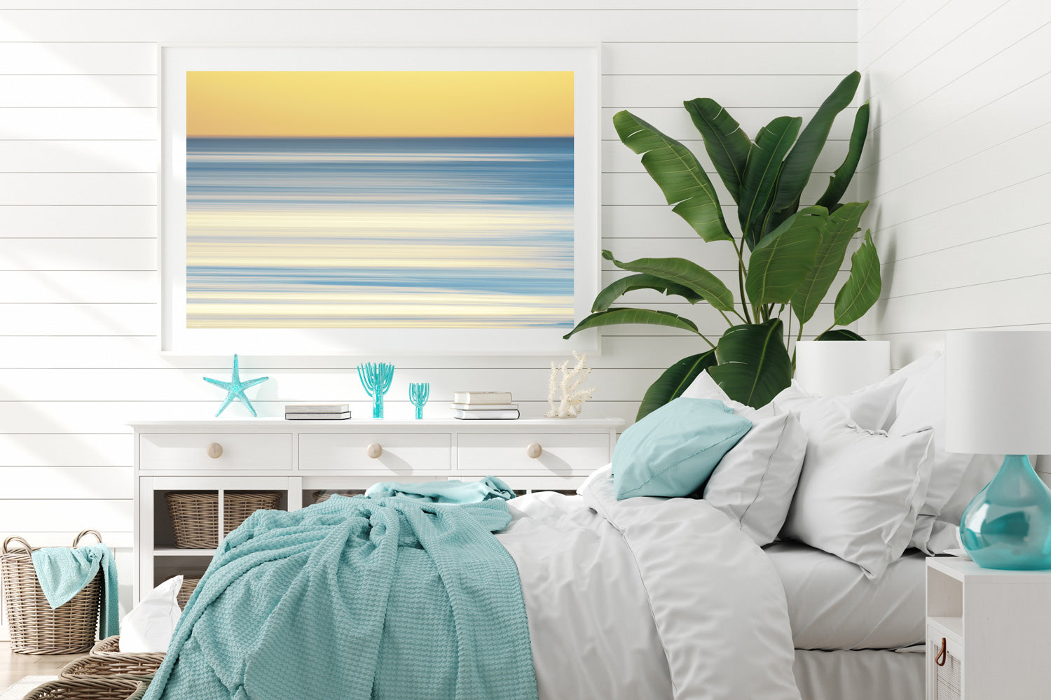 Contemporary beach art white frame