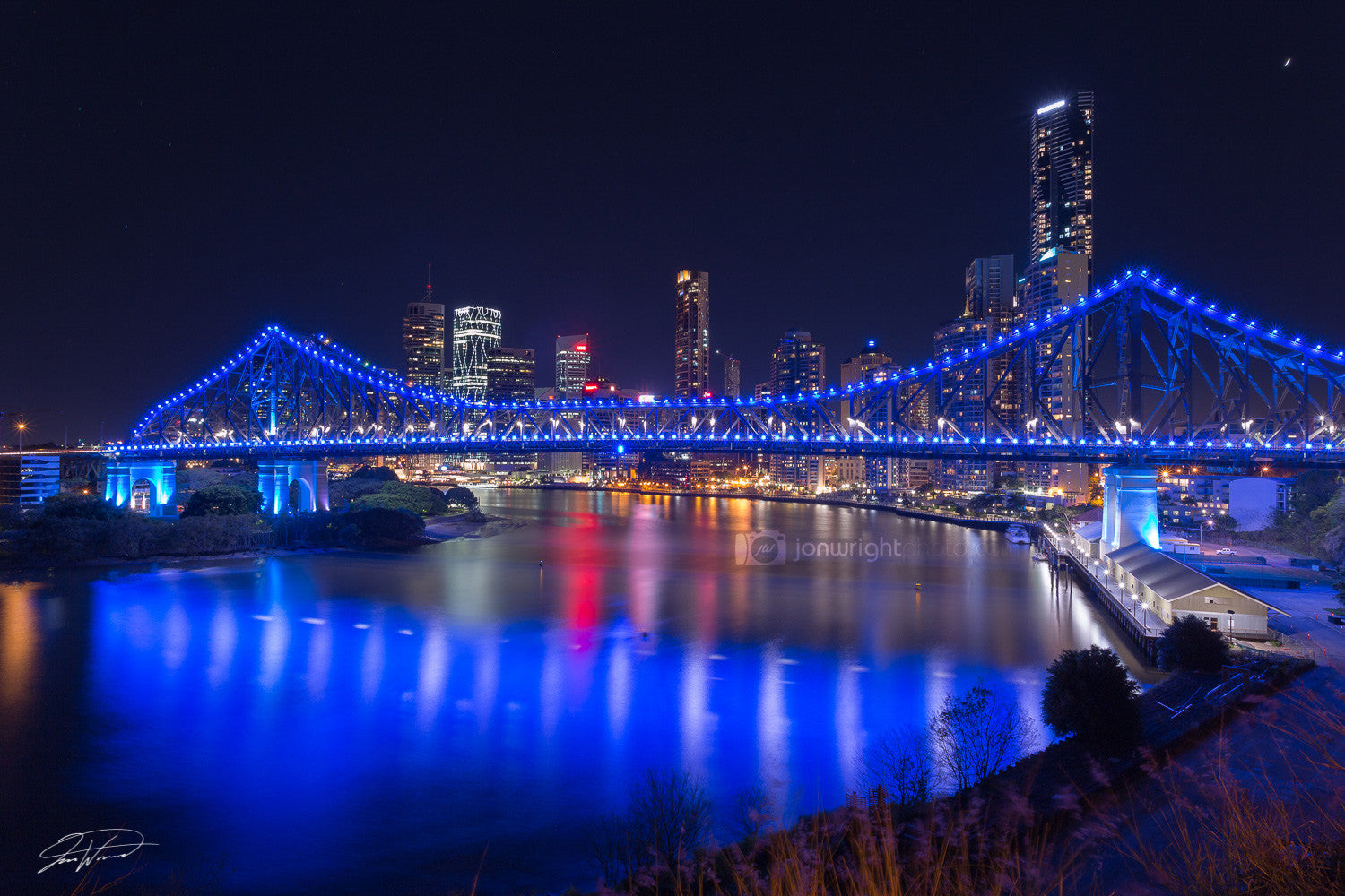 Brisbane City Story Bridge, blue, QLD Australia