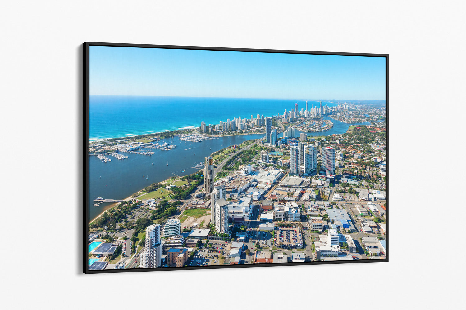 The Southport Broadwater aerial print presented as a fine art print, unframed.