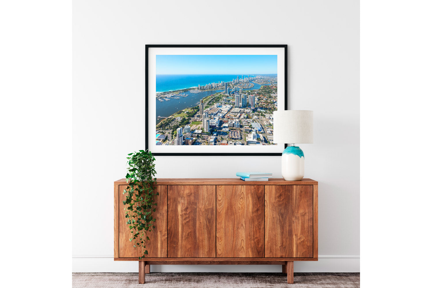 The Southport Broadwater aerial print shown as a fine art print.