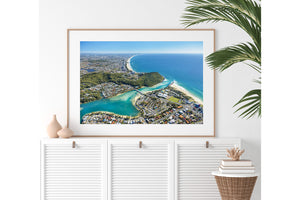 Burleigh Gold Coast Aerial Wall Art oak frame