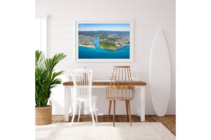 Burleigh Heads Aerial Print white frame