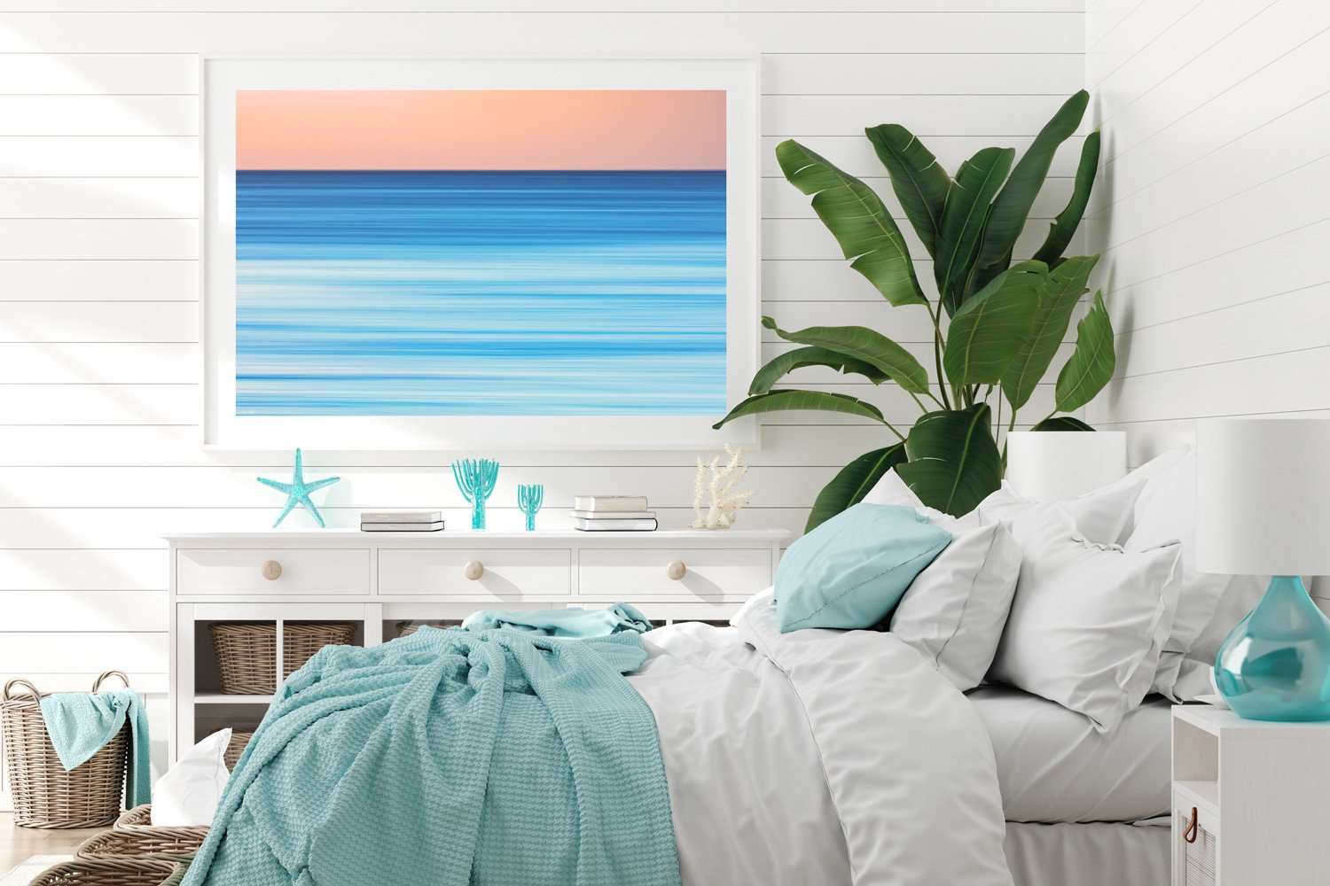Abstract Beach print wall art white frame