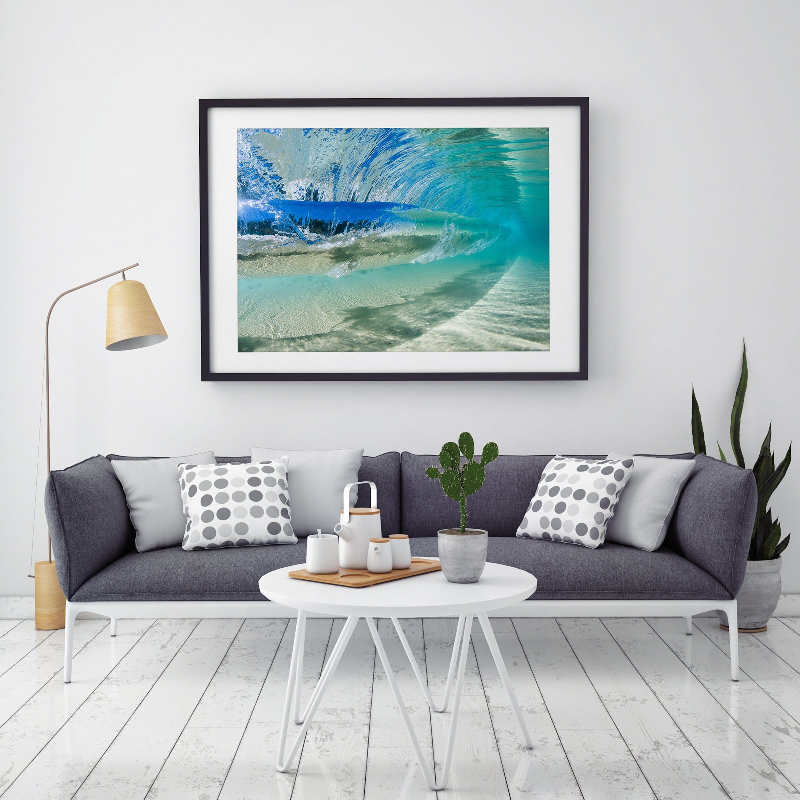 Underwater wave ocean print blue green