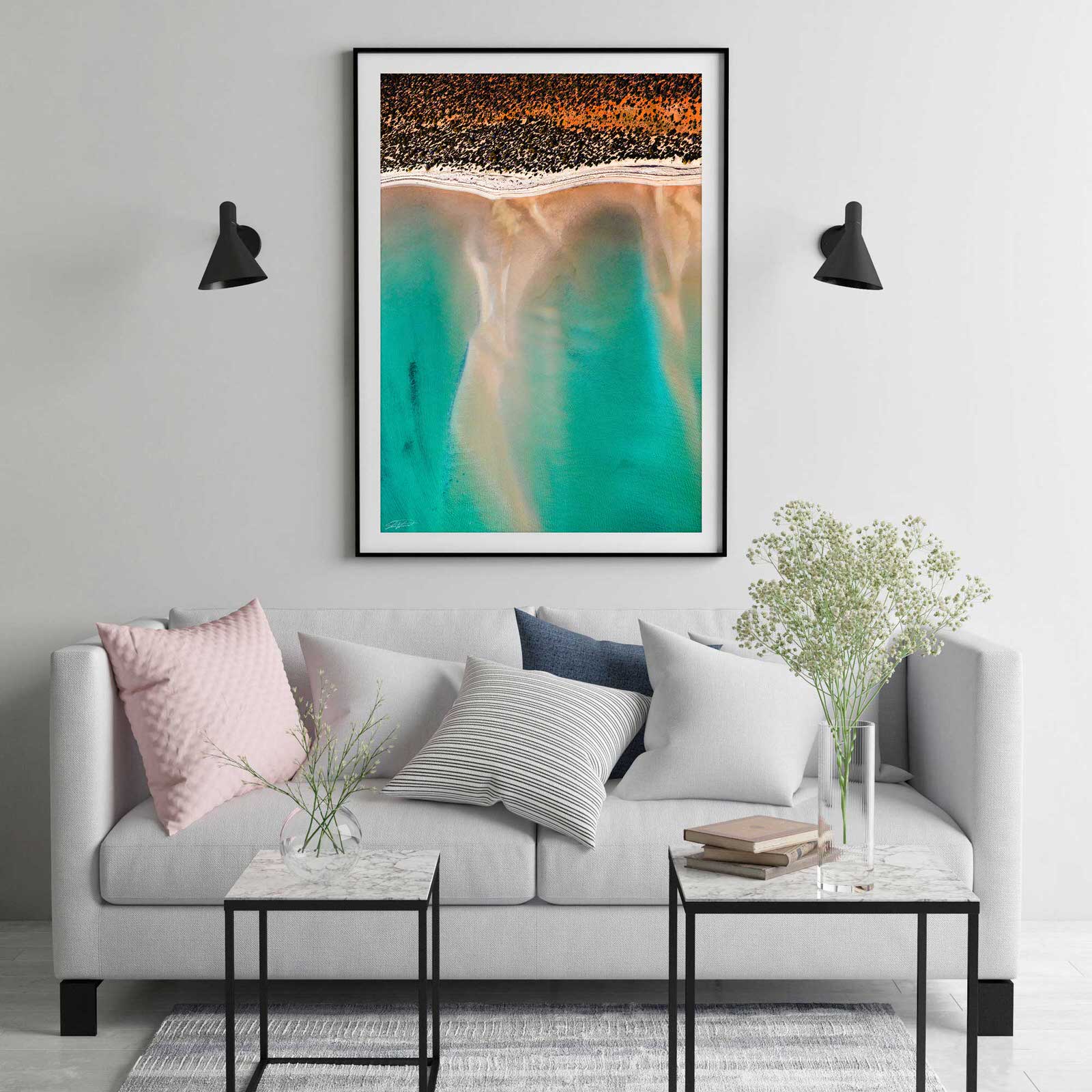 Red and Turquoise aerial abstract image of ocean