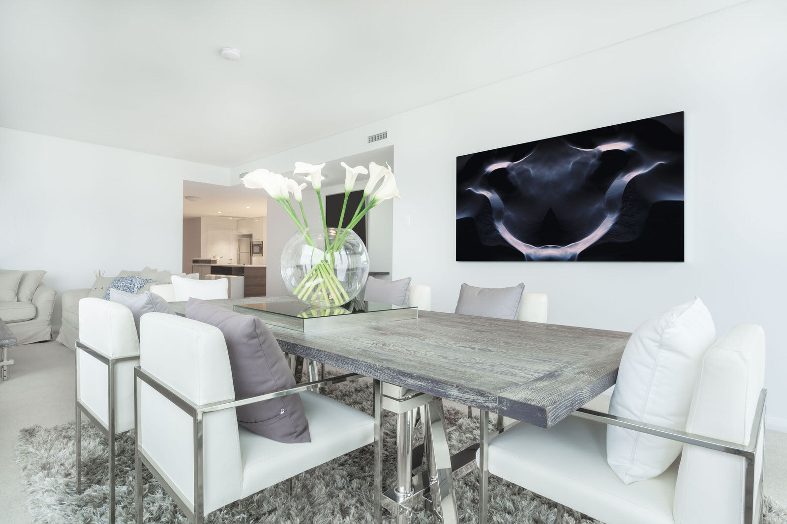 Panoramic abstract photographic art on wall