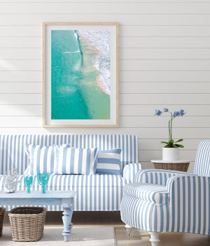 Beach Print Wall Art Oak Frame Hamptons styled room surf