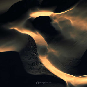 Black and gold abstract square wall art of sand dunes
