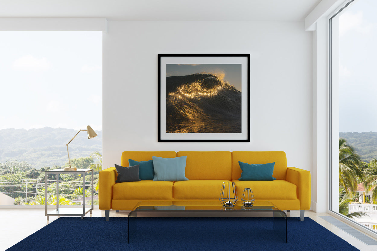 Golden Break Wave Wall Art prints black frame square