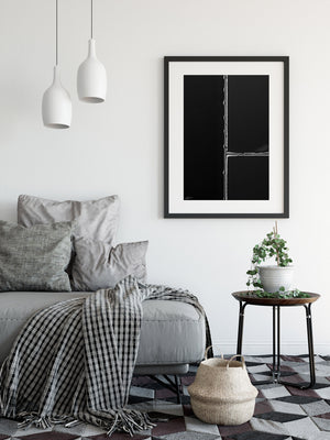 framed black and white print in black frame modern styling