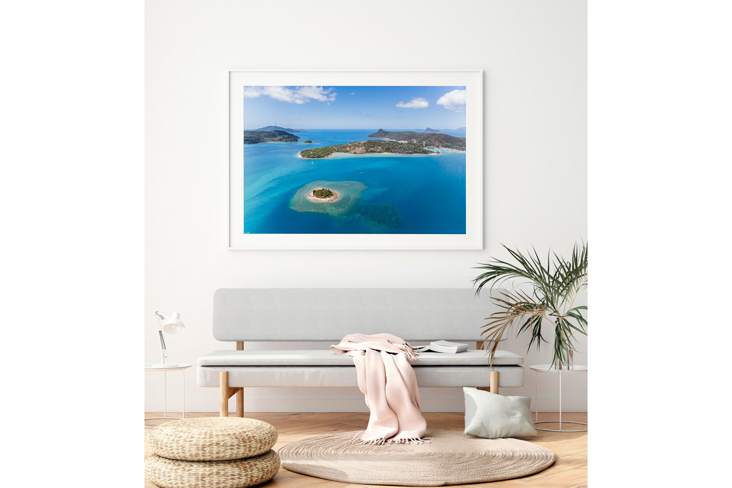 Hamilton Island Aerial Print White Frame