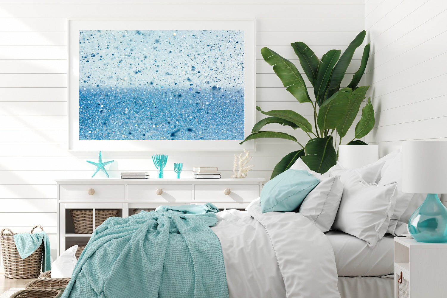 Abstract beach print in white frame
