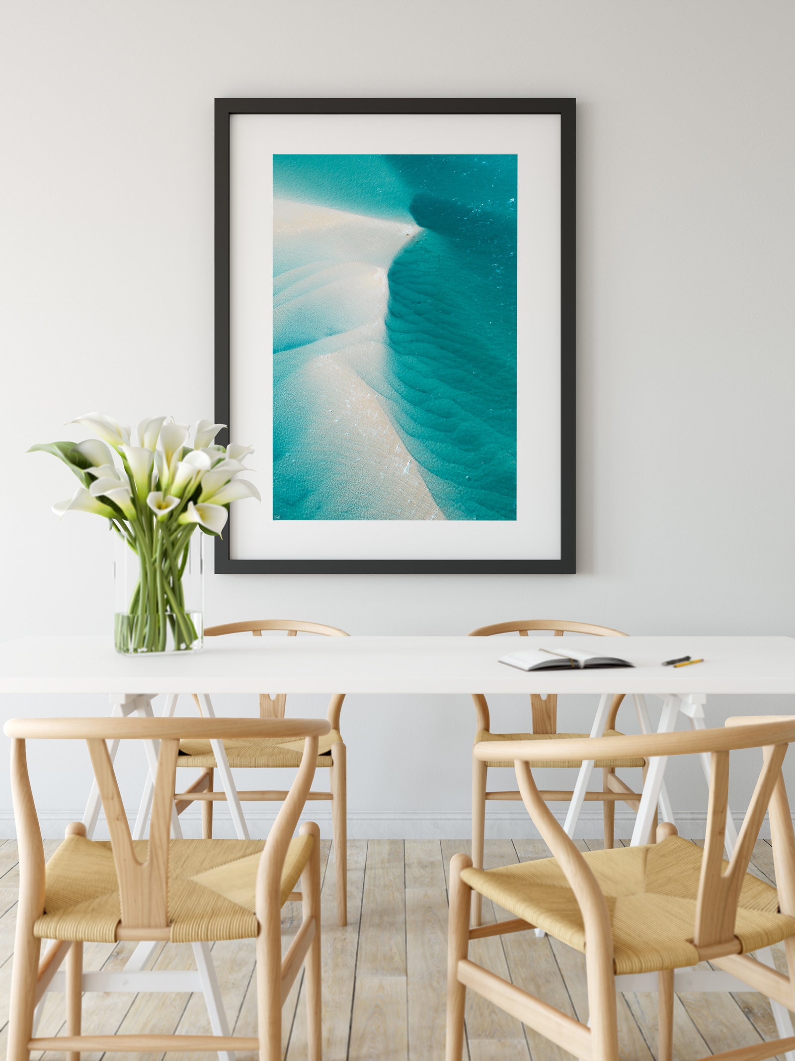 Beach styled room with blue beach wall art gold coast