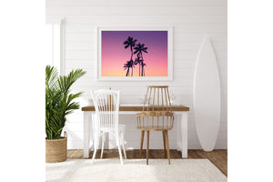 Neon Palms Print white frame retro image