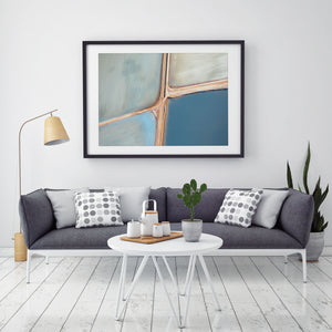 abstract aerial photography and fine art image hanging on wall with neutral colour palette