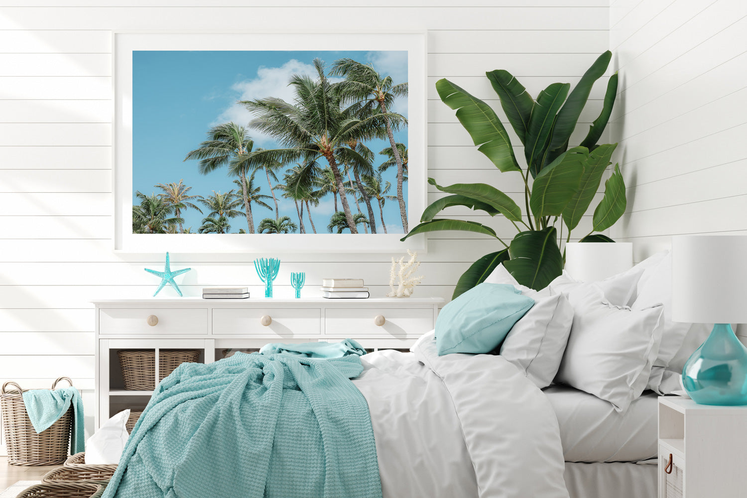 Palm Print White Frame Artwork