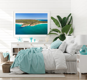 North Stradbroke Point Lookout print in white frame on wall