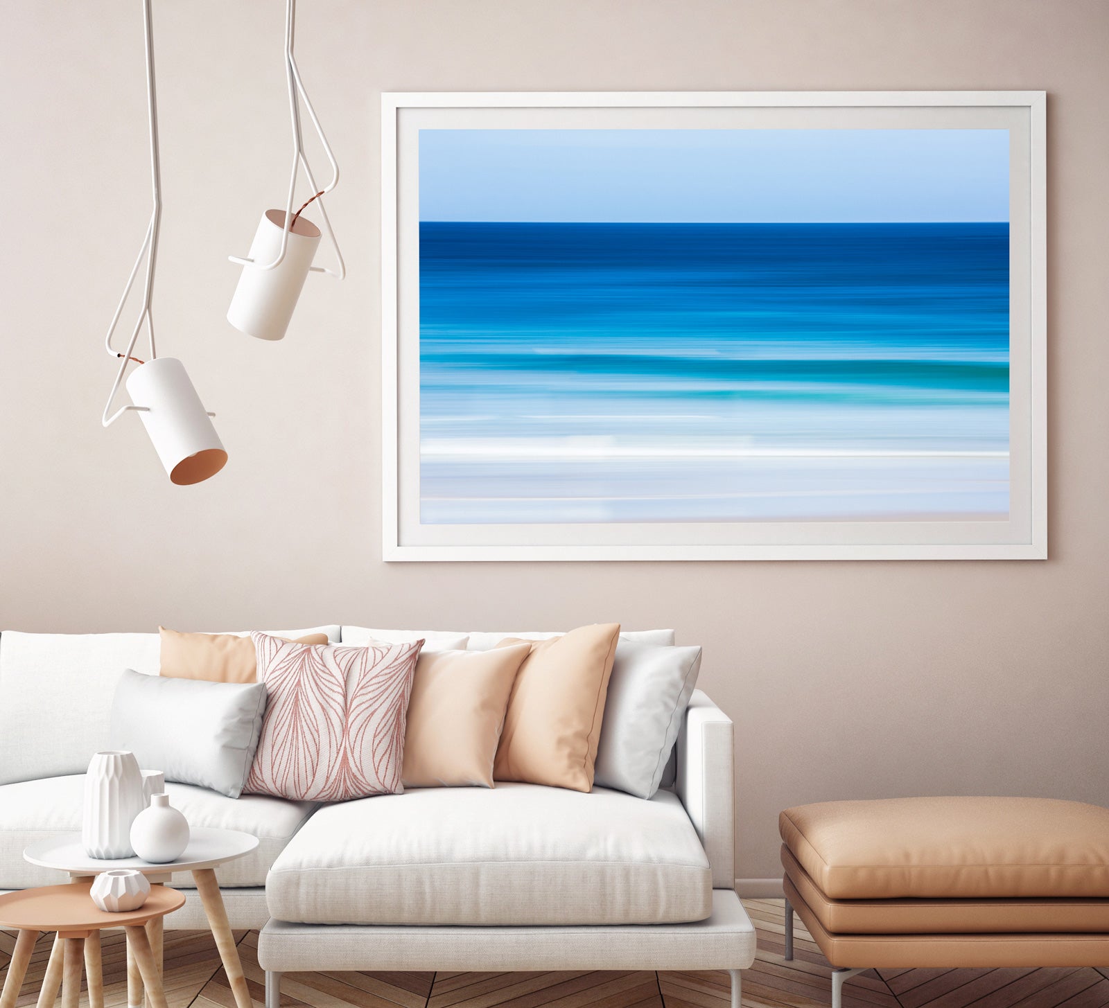 Revitalize abstract beach print white frame gold coast prints