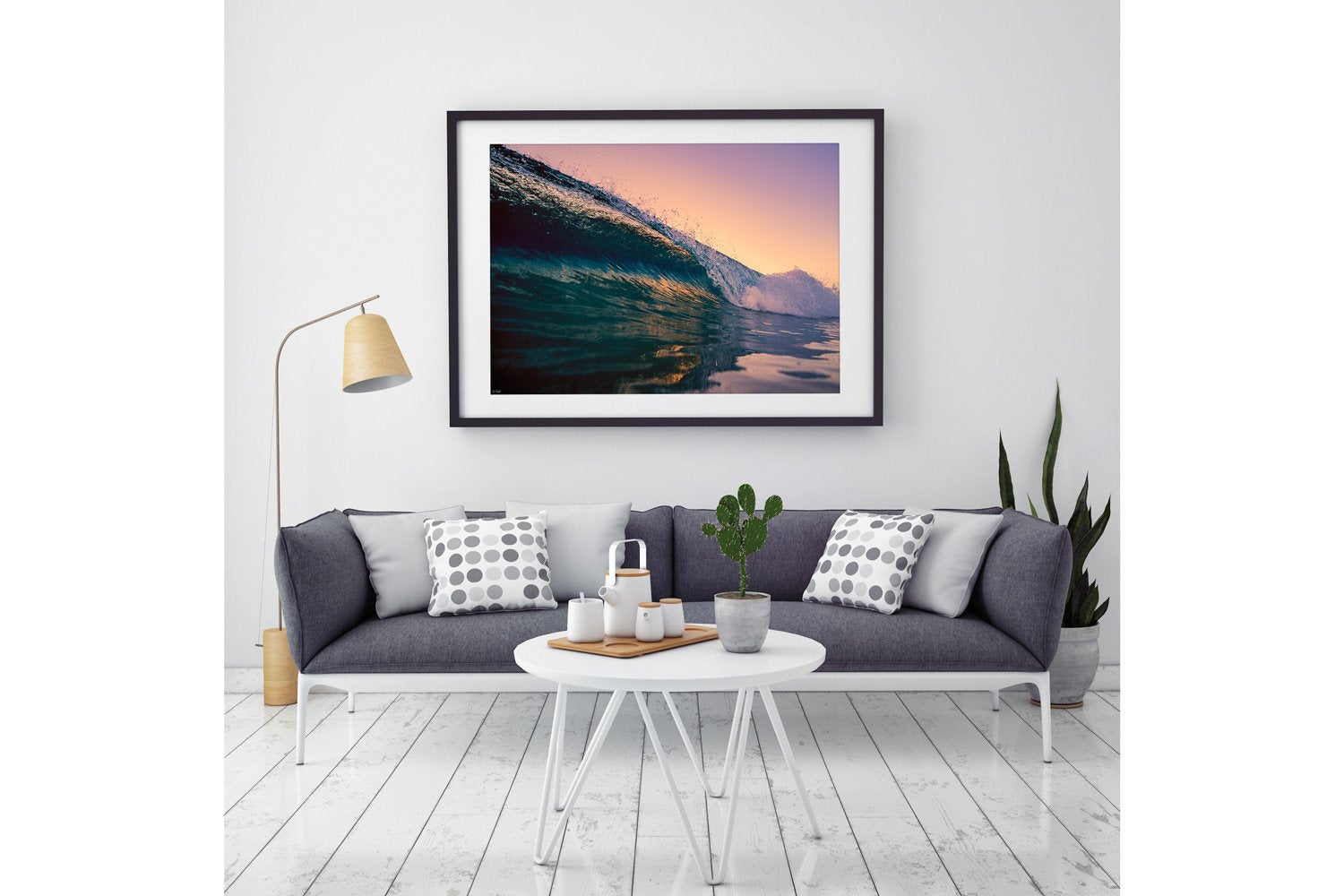 Framed metallic print wave wall art