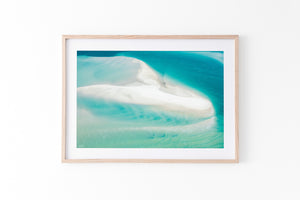 Oak framed beach print with turquoise colours