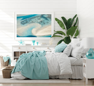 colourful wall art in white frame beach style