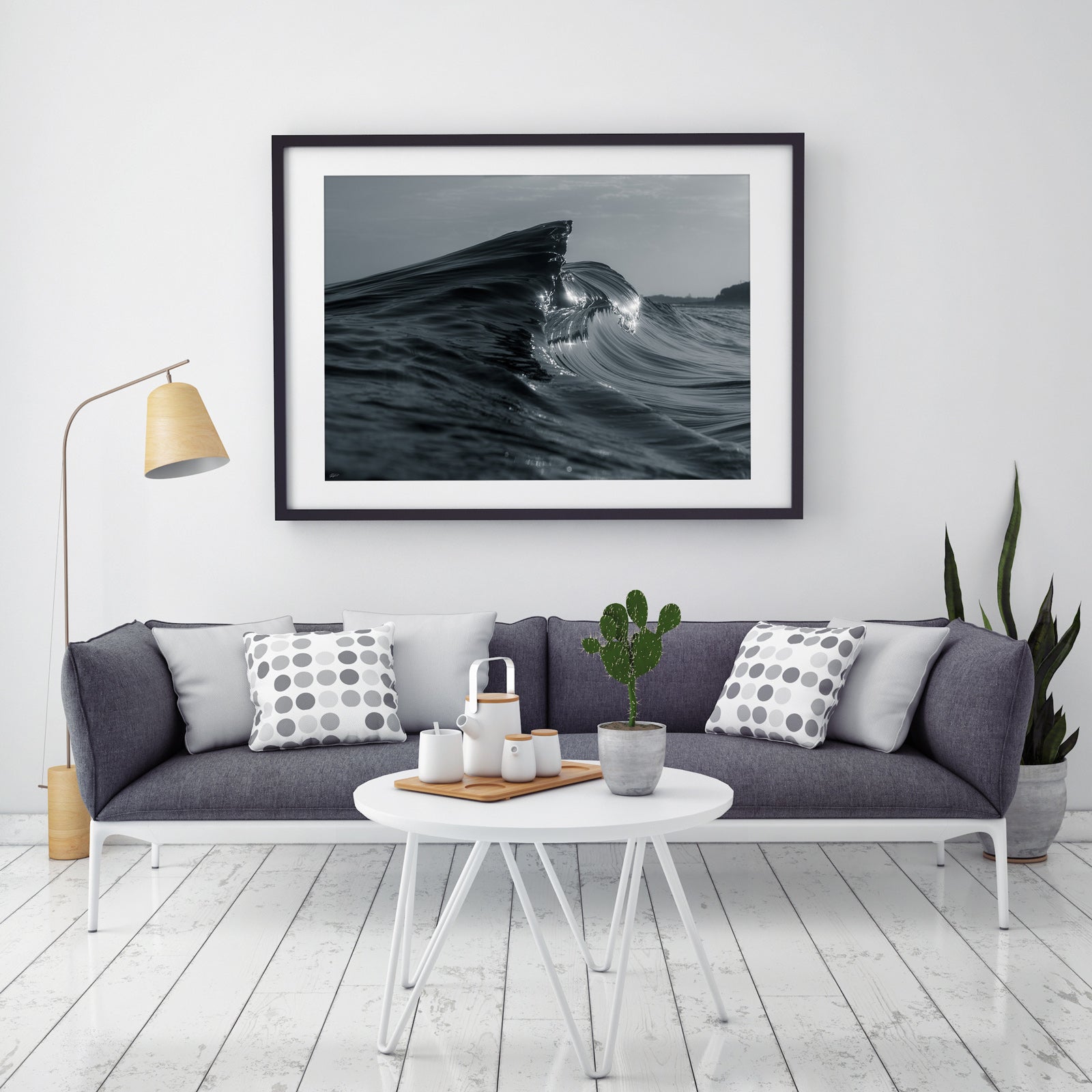 Black & White Abstract Shark Fin Ocean Art