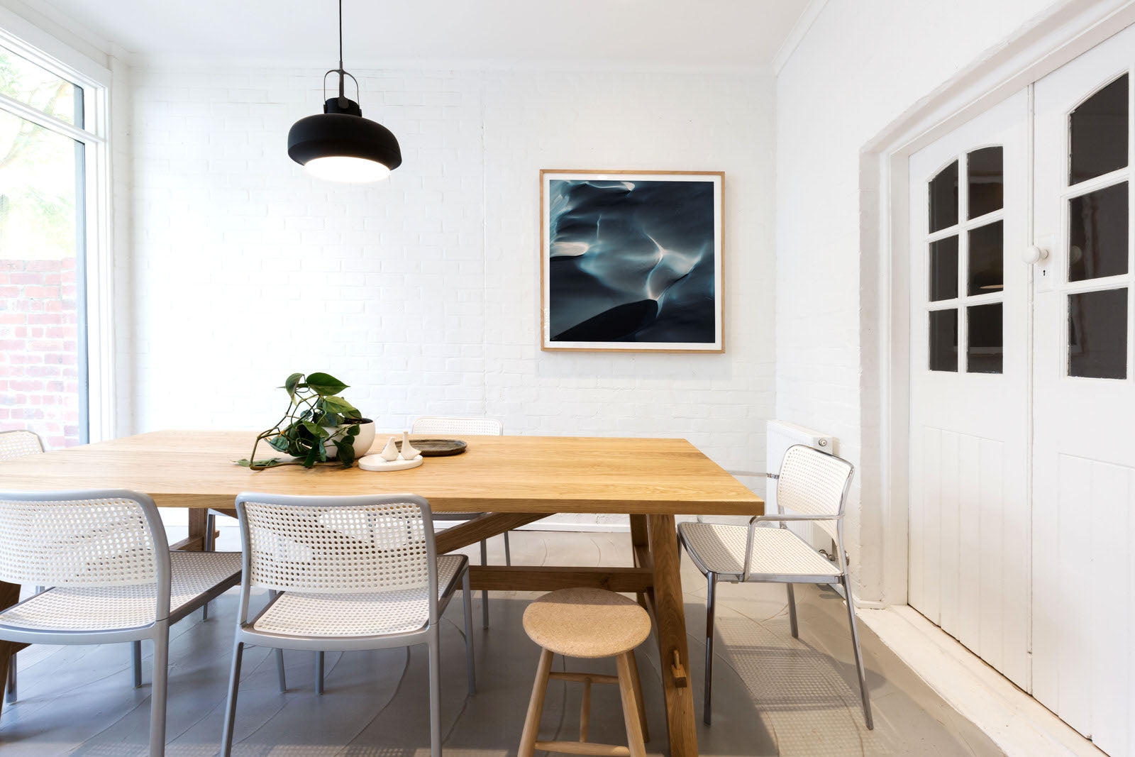 Framed abstract aerial art in square oak frame