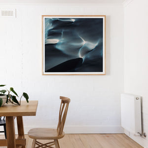 Framed abstract aerial art in square oak frame