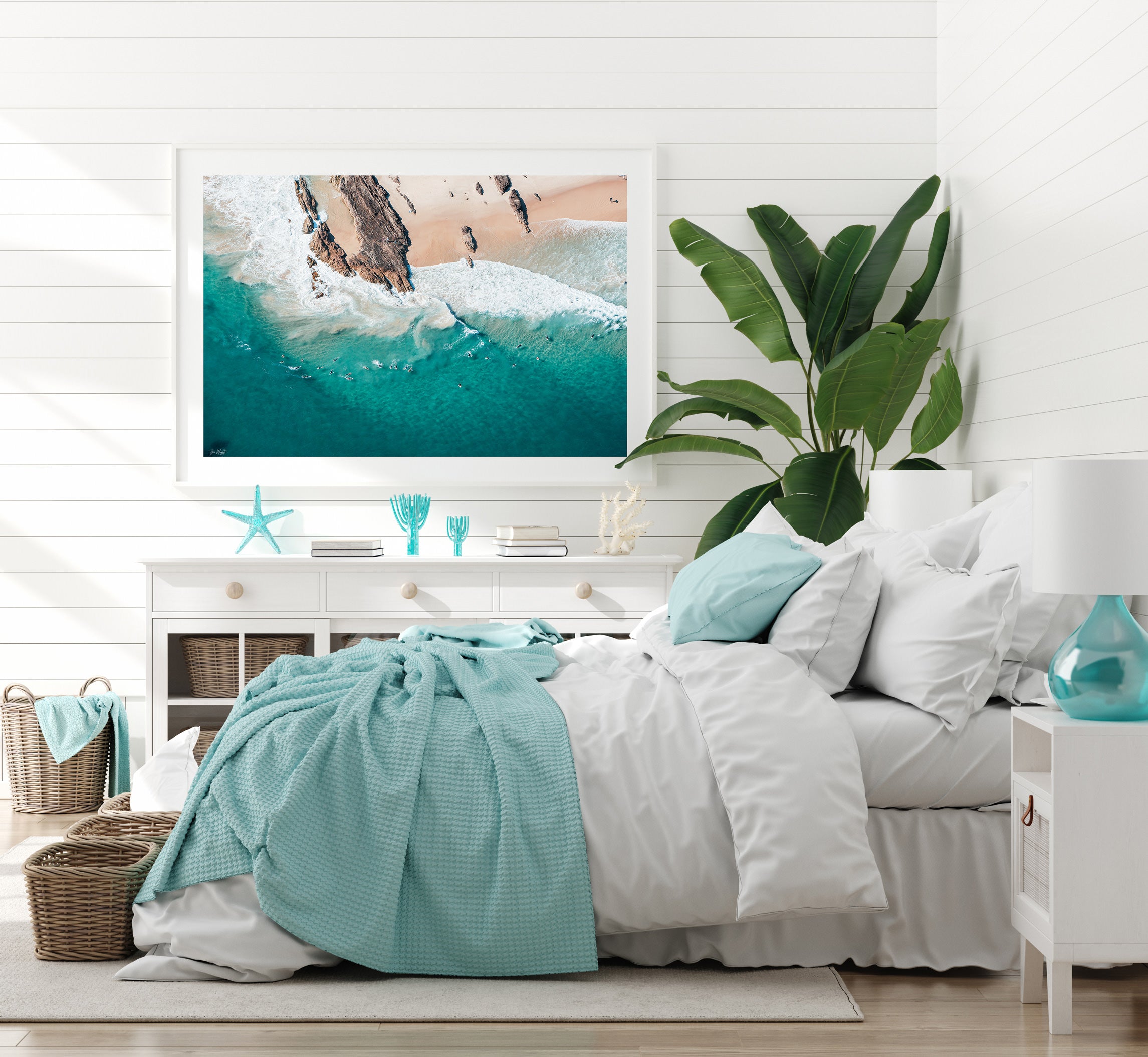 White framed wall art gold coast print