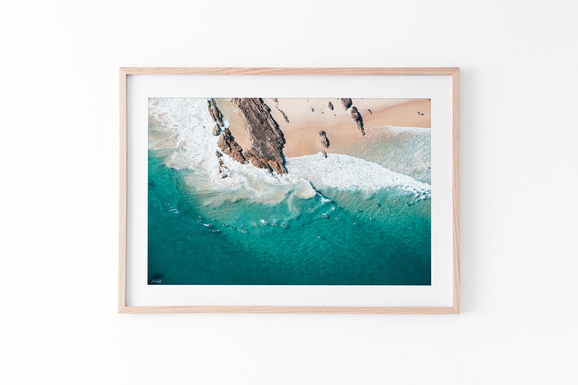 Beach Print Snapper Rocks gold Coast in oak frame