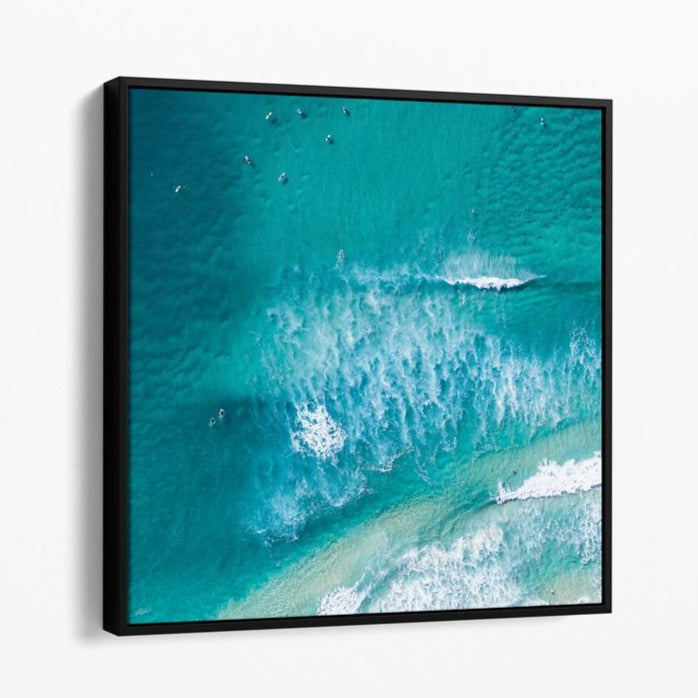 Aqua Surf Swirls Beach Print Float Frame Black
