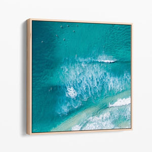 Turquoise Blue Beach Wall Art Oak Frame