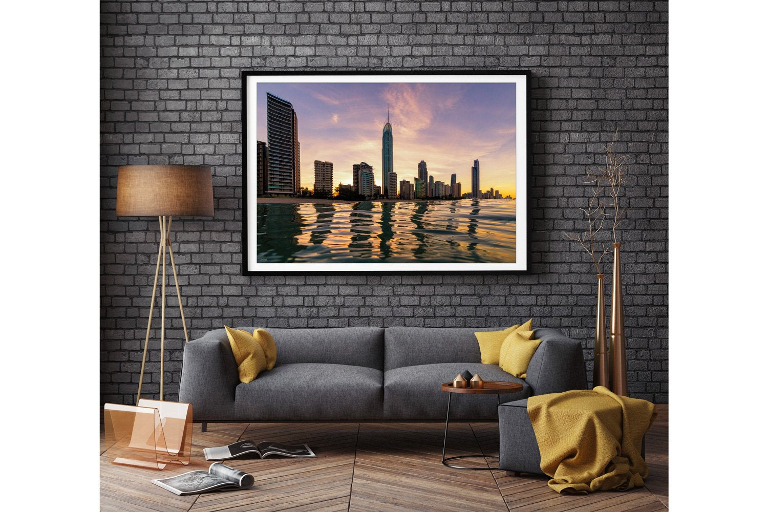 Surfers Paradise Sunset Wall Art Black Frame