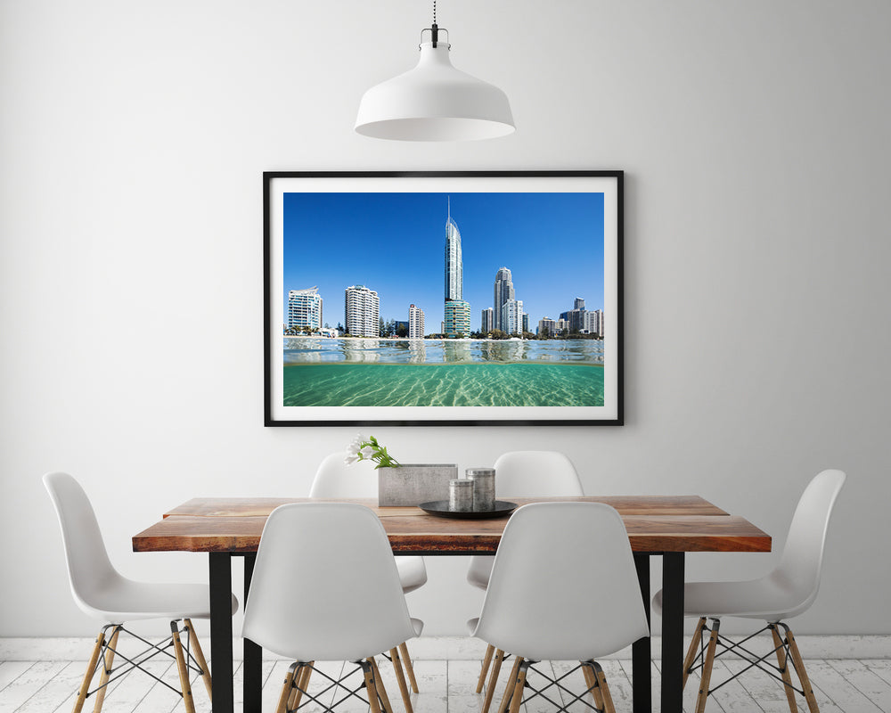 Black Framed print of Gold Coast Surfers Paradise