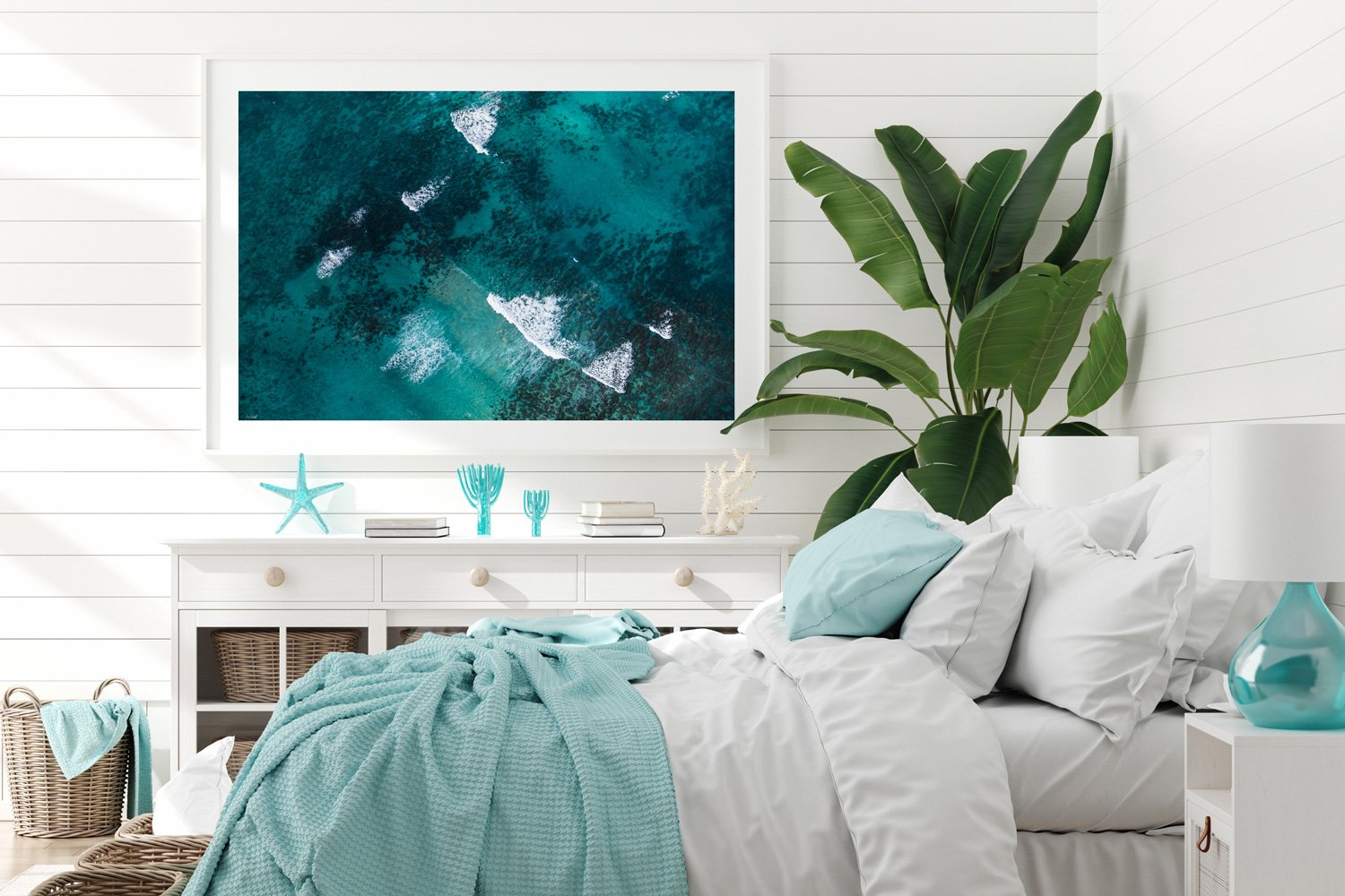 Aerial wall art in white frame