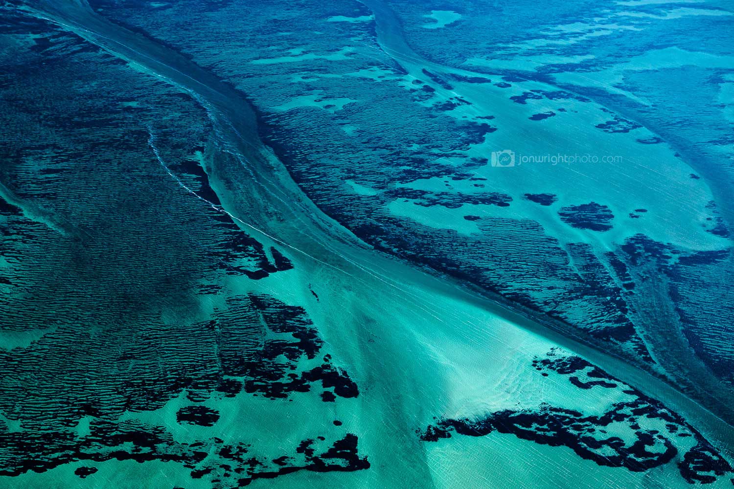 Blue and green abstract print of sea grass in Western Australia