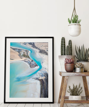 Pastel abstract photographic print and wall art in frame with modern living room