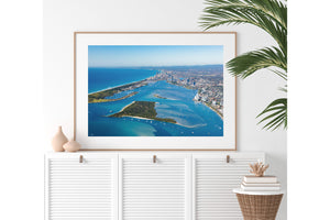 Wave Break Island Surfers Paradise Aerial print oak frame