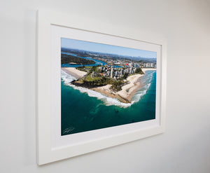 Crisp white framed Coolangatta aerial