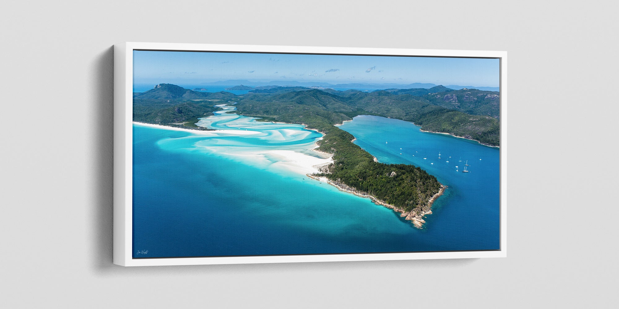 Whitehaven Beach Aerial Print White Frame Canvas