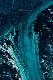 Abstract textured wall art with blue and green textured beach ocean images