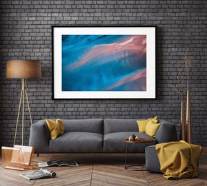 Modern Luxury interior with red and blue abstract art hanging on wall
